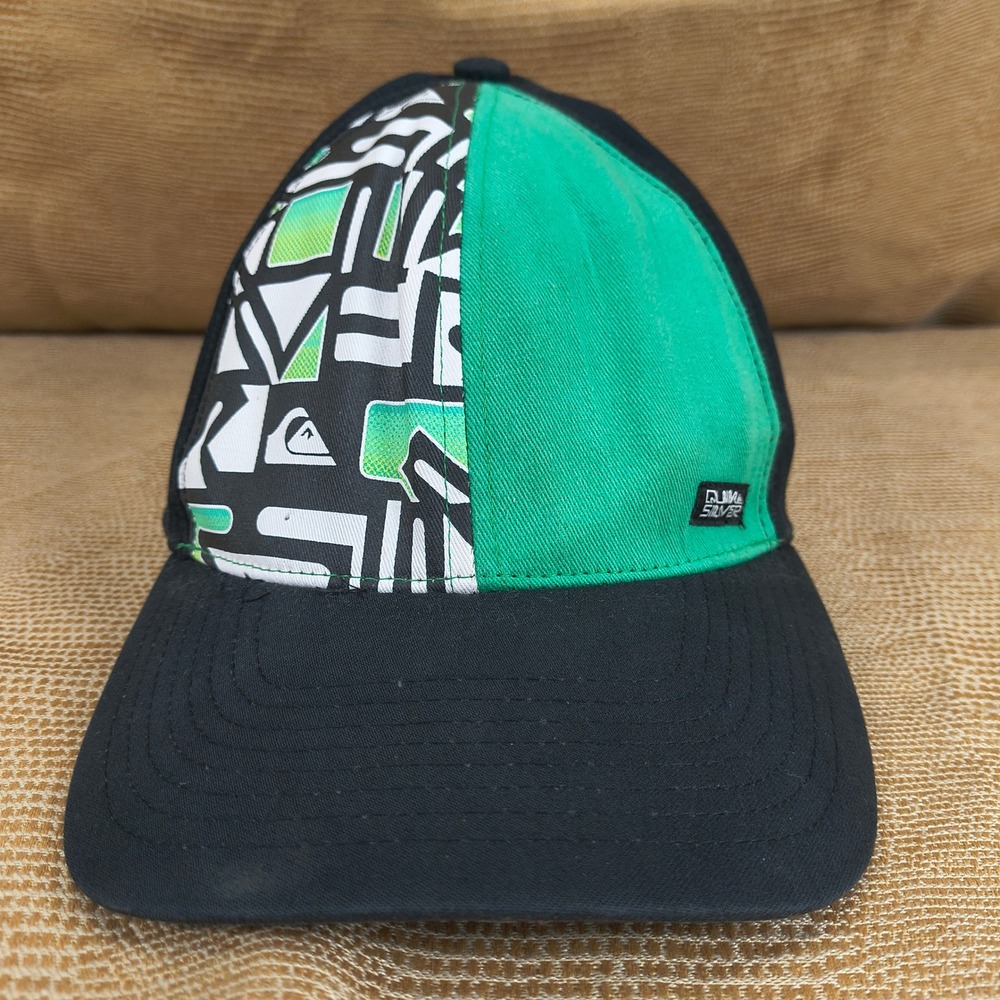 Quiksilver Mens S/M Flex Hat Black Green Geometric Graphic Baseball Cap One Size
